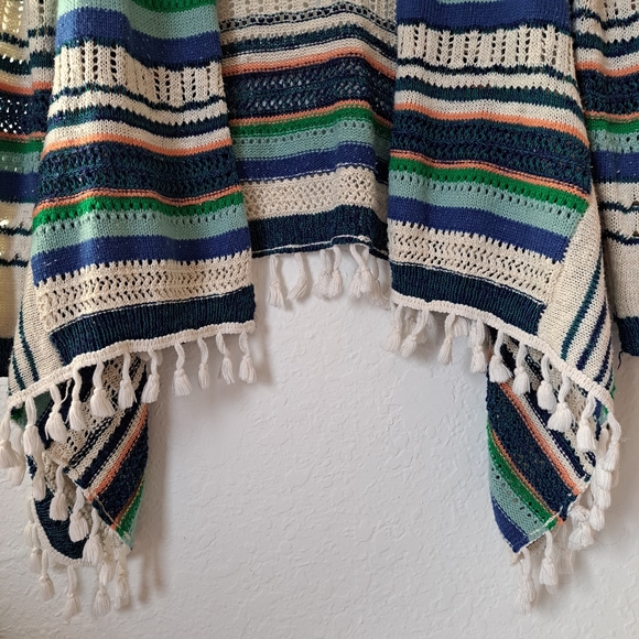 La Fee Verte By Anthropologie Open Front Striped Cardigan With Tassle Fringe SzL - Picture 2 of 4